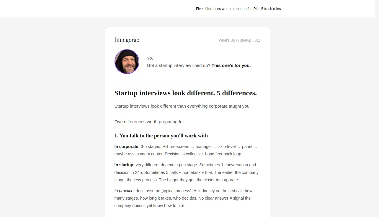 What's Up in Startup — last Friday email